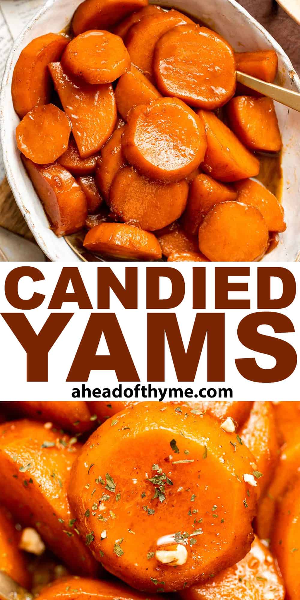 Stovetop Candied Yams are tender, buttery, tangy, and sweet with a delicious brown sugar glaze. This simple Thanksgiving side dish is quick and easy! | aheadofthyme.com
