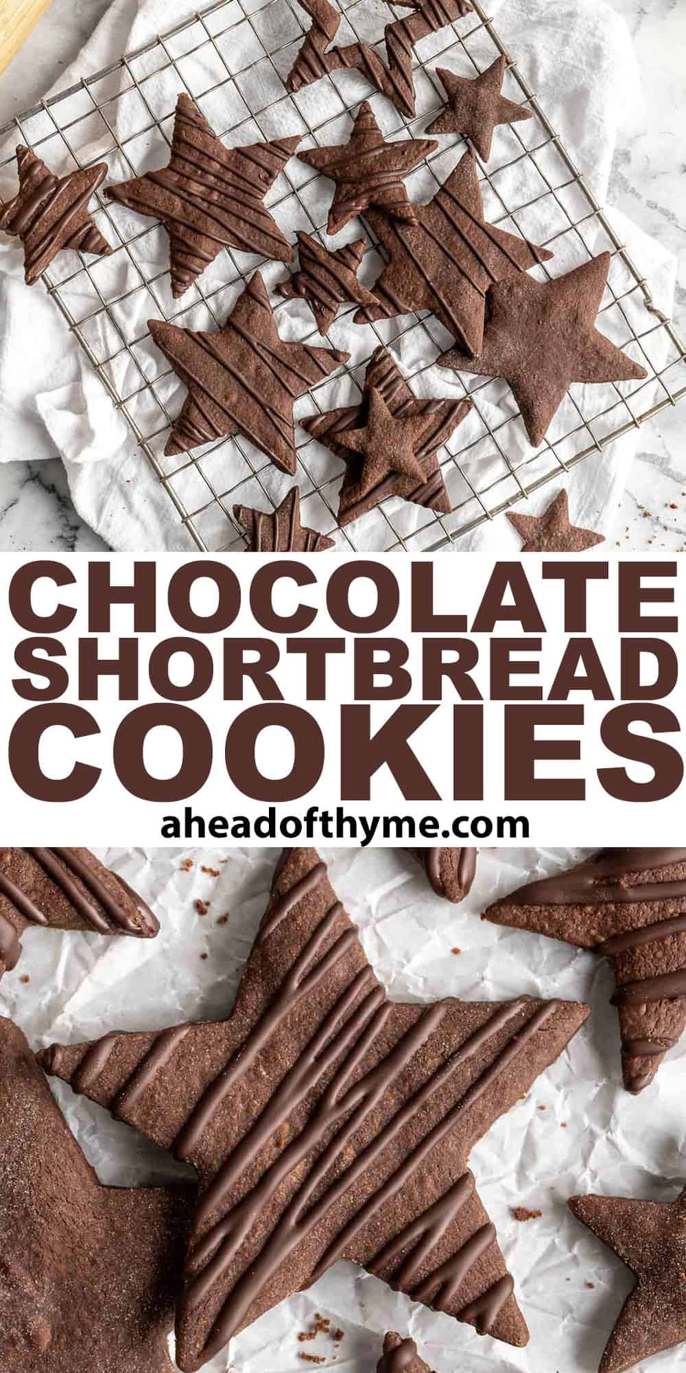 These Chocolate Shortbread Cookies have it all: a crisp exterior, a melt-in-your-mouth texture, and a buttery double chocolate finish. Easy to make too. | aheadofthyme.com