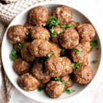Easy Baked Meatballs are juicy, tender, loaded with flavor, and kid-friendly. Enjoy delicious homemade meatballs in under an hour using simple ingredients. | aheadofthyme.com