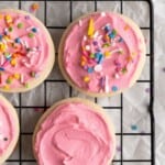Lofthouse Cookies are super soft, moist, and thick, classic grocery store cookies made of a cakey sugar cookie, sweet buttercream frosting, and sprinkles. | aheadofthyme.com