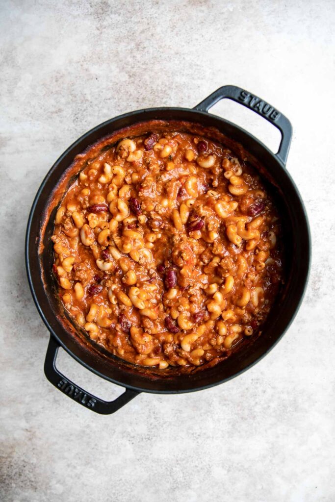 This Chili Mac and Cheese recipe combines two of the best classic comfort dishes using one pot only in just 30 minutes. A family-friendly weeknight dinner. | aheadofthyme.com
