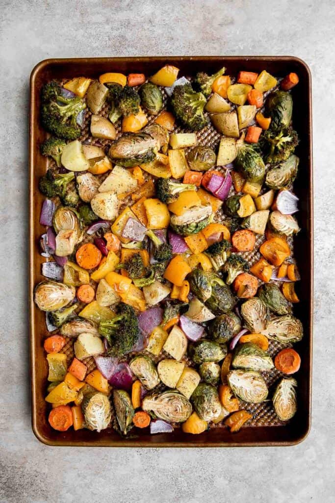 Oven Roasted Vegetables are a delicious flavorful side dish that goes well with almost any dinner main. Customize it with whatever veggies you have on hand. | aheadofthyme.com