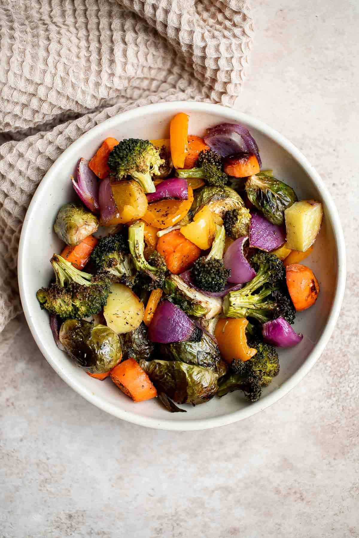 Oven Roasted Vegetables are a delicious flavorful side dish that goes well with almost any dinner main. Customize it with whatever veggies you have on hand. | aheadofthyme.com