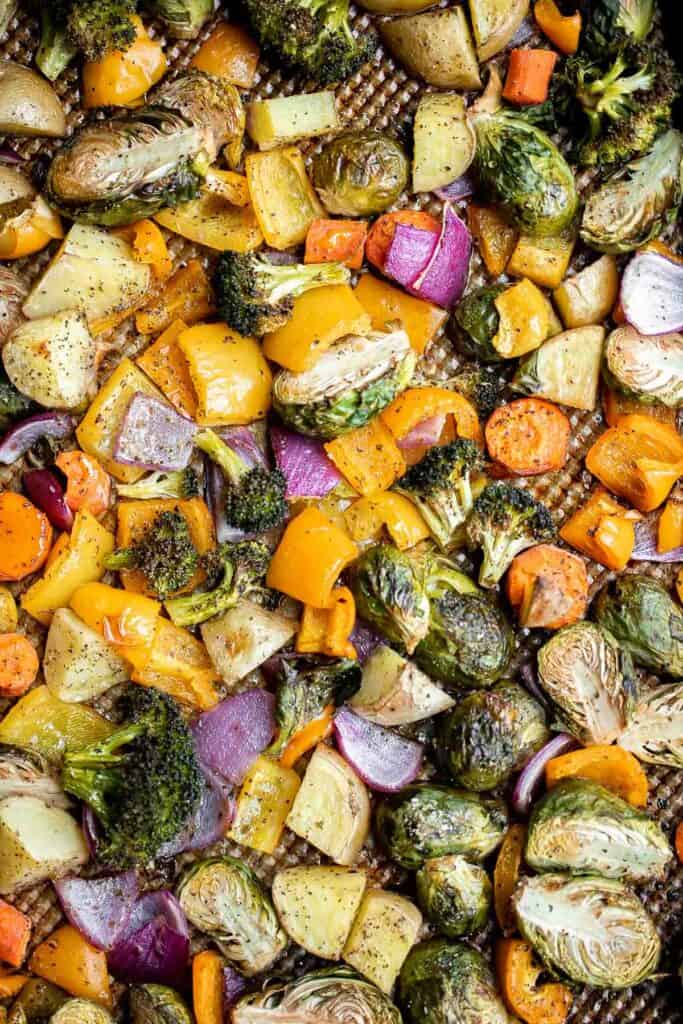 Oven Roasted Vegetables are a delicious flavorful side dish that goes well with almost any dinner main. Customize it with whatever veggies you have on hand. | aheadofthyme.com