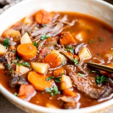 This easy Pot Roast Soup is made in 30 minutes with leftover beef and veggies simmered in broth. It’s hearty, flavorful, and nourishing comfort food. | aheadofthyme.com