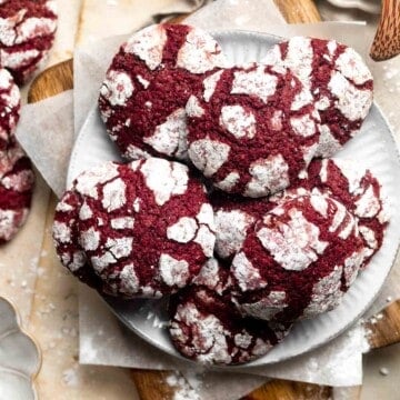 Red Velvet Crinkle Cookies are a soft, tender, and chewy Christmas cookie that is easy to make with no chilling required. The perfect holiday cookie! | aheadofthyme.com