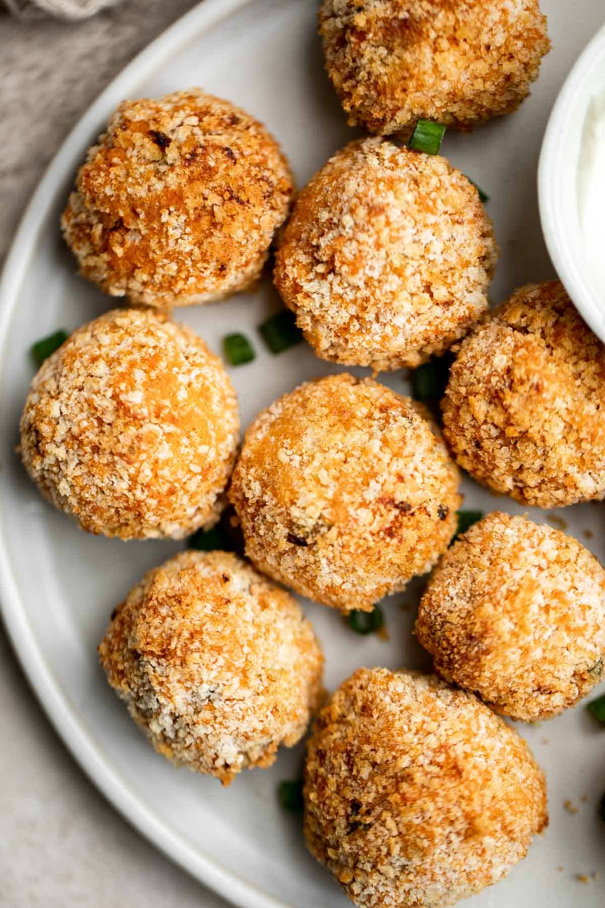 Sweet Potato Croquettes are delicious, flavorful, savory balls of mashed sweet potatoes, cheese, and seasoning — crisp outside and soft and tender inside. | aheadofthyme.com