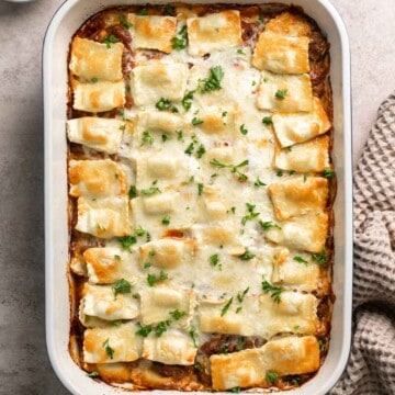 Baked Ravioli is simple delicious comfort food that is perfect for a weeknight family dinner or for entertaining. It's hearty, comforting, and kid-friendly. | aheadofthyme.com