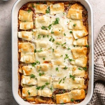 Baked Ravioli is simple delicious comfort food that is perfect for a weeknight family dinner or for entertaining. It's hearty, comforting, and kid-friendly. | aheadofthyme.com