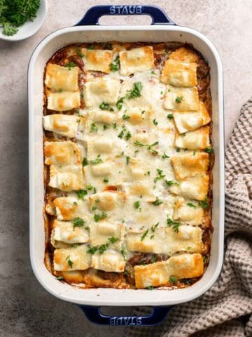 Baked Ravioli is simple delicious comfort food that is perfect for a weeknight family dinner or for entertaining. It's hearty, comforting, and kid-friendly. | aheadofthyme.com
