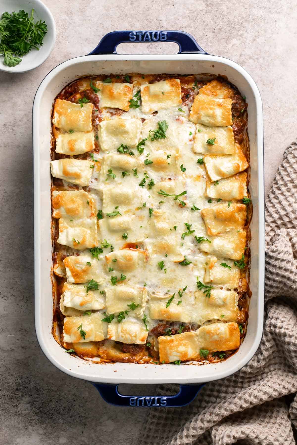 Baked Ravioli is simple delicious comfort food that is perfect for a weeknight family dinner or for entertaining. It's hearty, comforting, and kid-friendly. | aheadofthyme.com