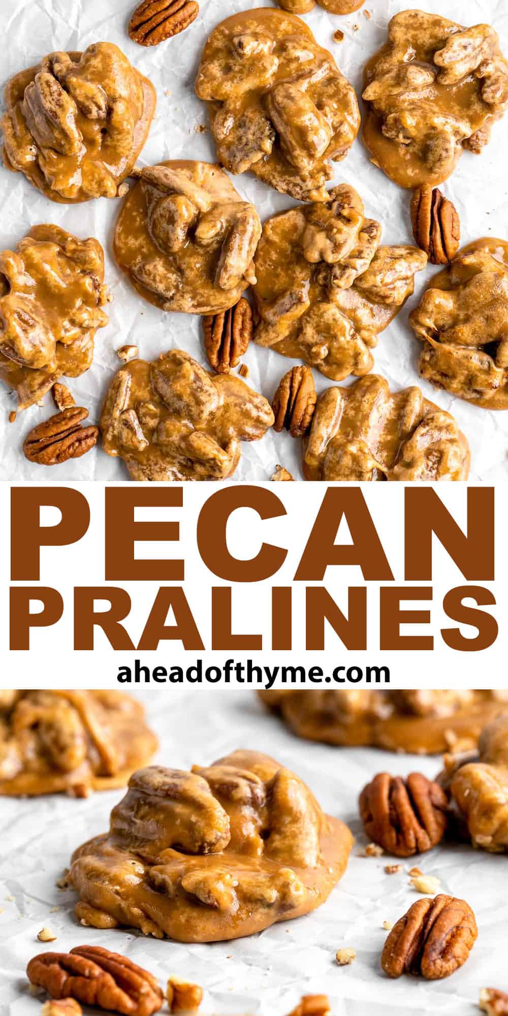 Pecan Pralines are sweet, rich, nutty, and crunchy candies that are so quick and easy to make. Make these melt-in-your-mouth Southern treats in 20 minutes. | aheadofthyme.com