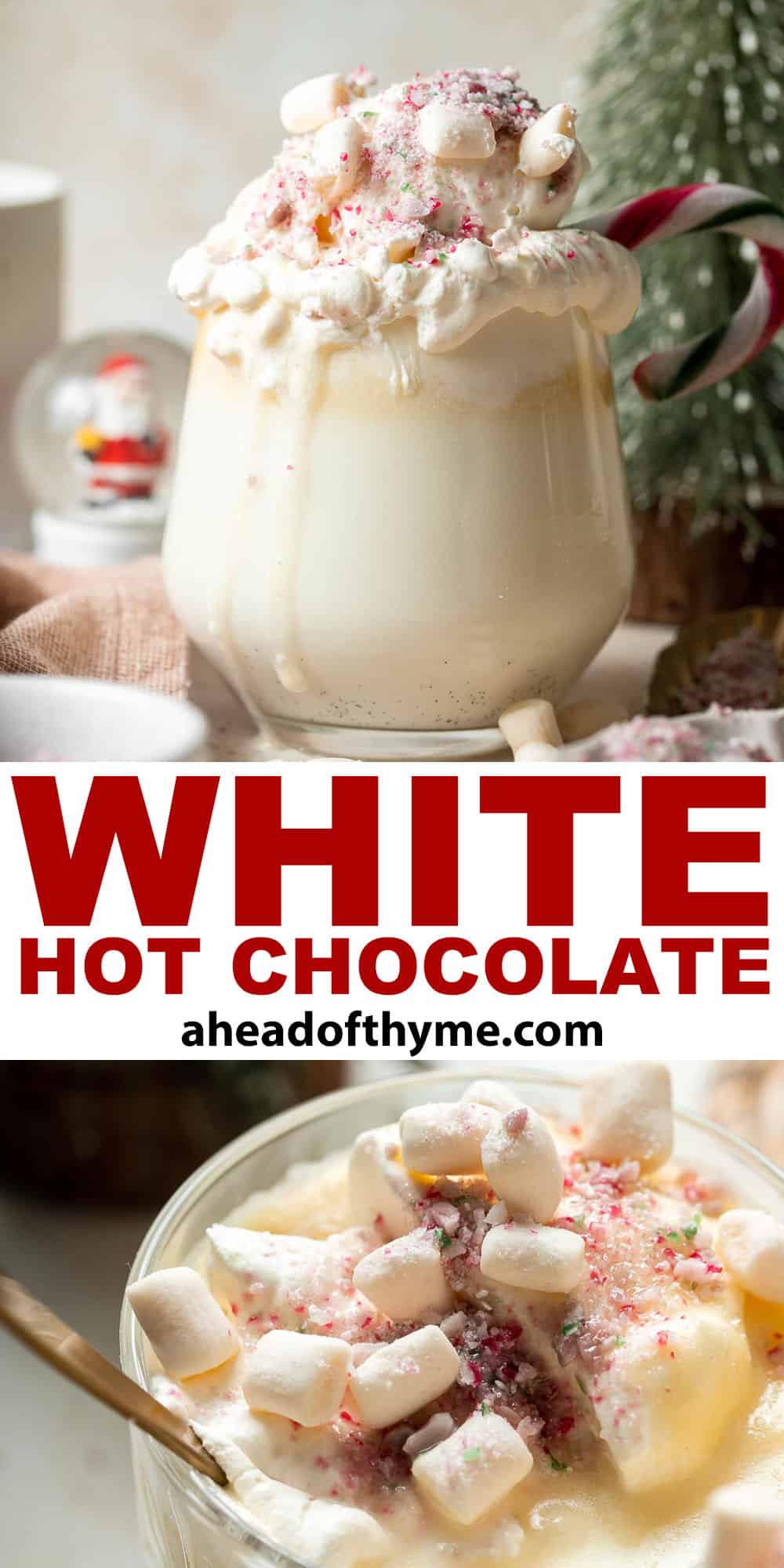 Homemade White Hot Chocolate is a rich, sweet, and decadent drink that is so quick and easy to make at home from scratch with just 3 ingredients! | aheadofthyme.com