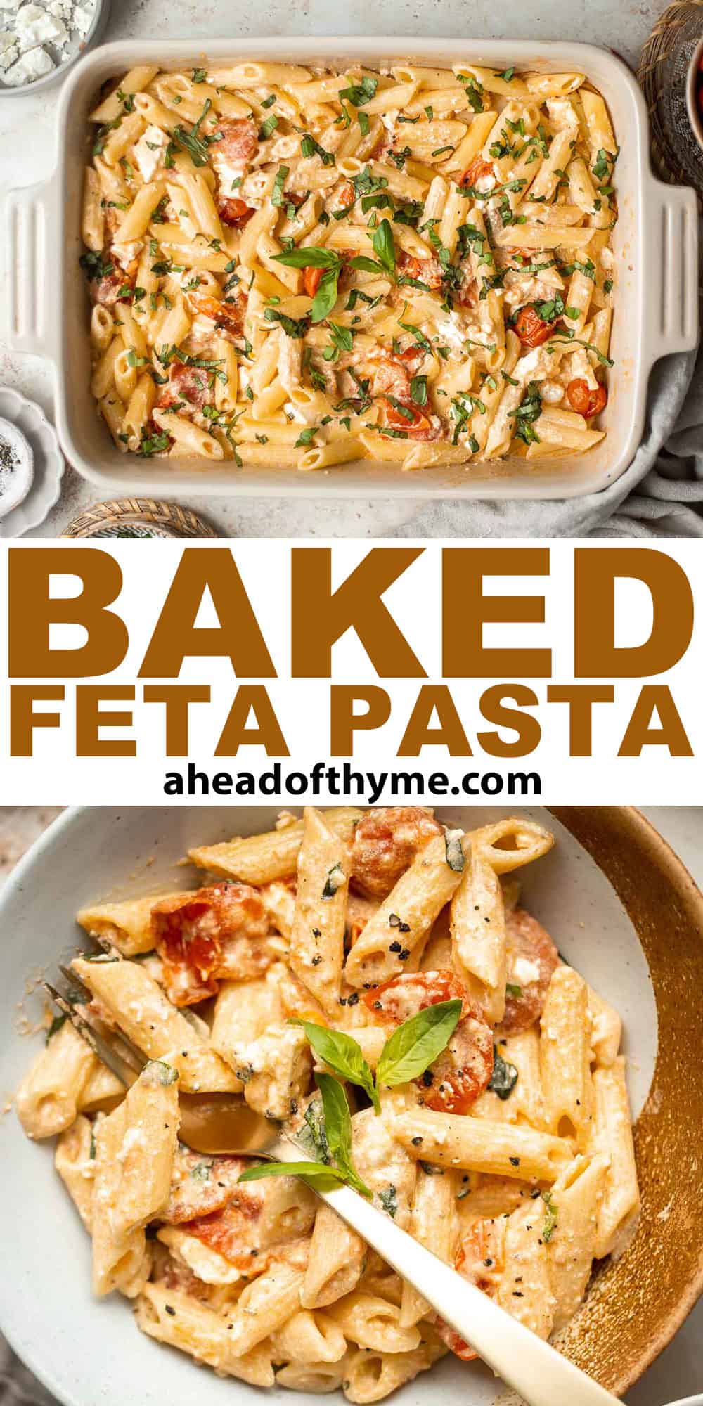 Baked Feta Pasta is a quick and easy weeknight dinner recipe that is creamy, delicious, and flavorful — the whole family will love this Tiktok pasta! | aheadofthyme.com