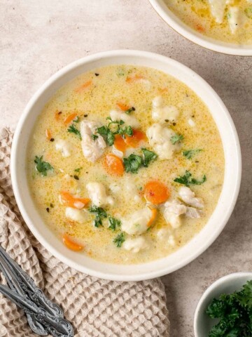 Chicken and Dumplings is a classic chicken soup that is hearty, comforting, and nourishing. Plus, it is quick and easy to make in one pot in 40 minutes. | aheadofthyme.com
