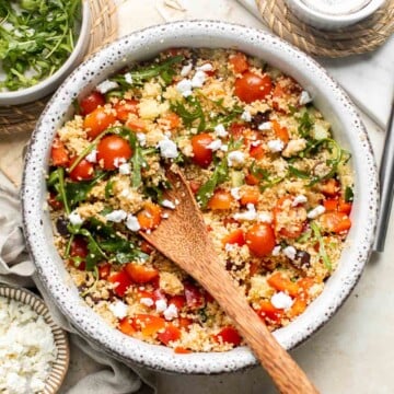 Mediterranean Couscous Salad is healthy, flavorful, and easy to make. It's packed with classic ingredients including couscous, fresh veggies, and feta. | aheadofthyme.com