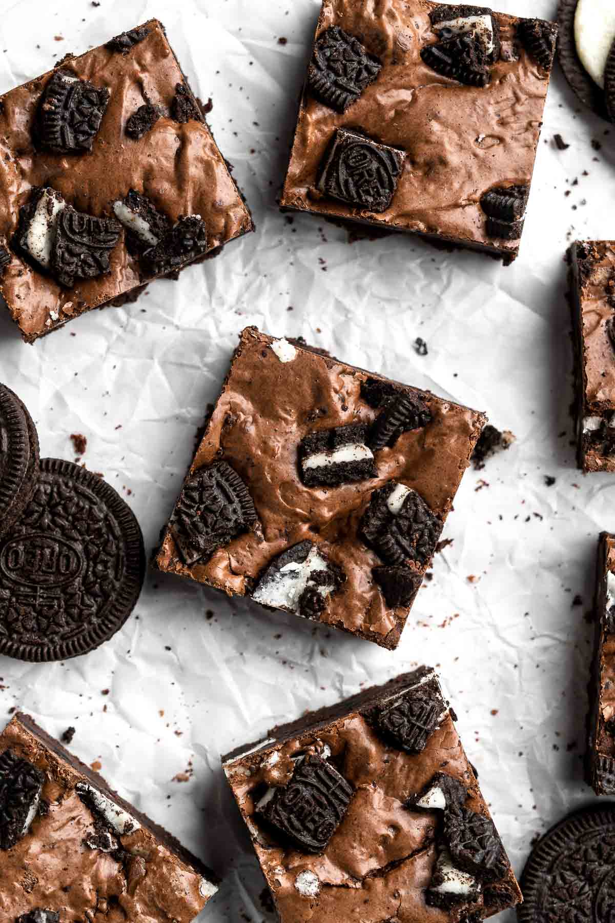 Oreo Brownies are a fudgy, rich and decadent dessert that is quick and easy to make from scratch in about 30 minutes using simple ingredients. | aheadofthyme.com