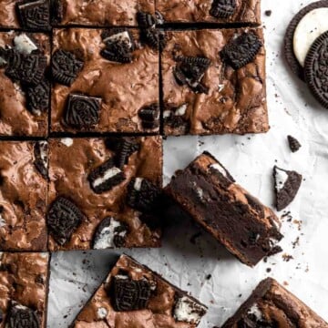 Oreo Brownies are a fudgy, rich and decadent dessert that is quick and easy to make from scratch in about 30 minutes using simple ingredients. | aheadofthyme.com