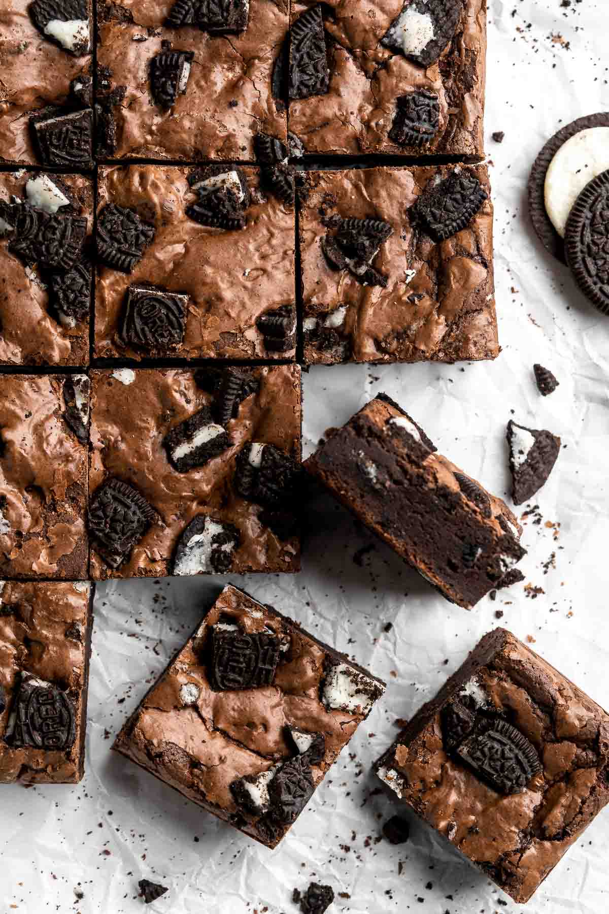 Oreo Brownies are a fudgy, rich and decadent dessert that is quick and easy to make from scratch in about 30 minutes using simple ingredients. | aheadofthyme.com