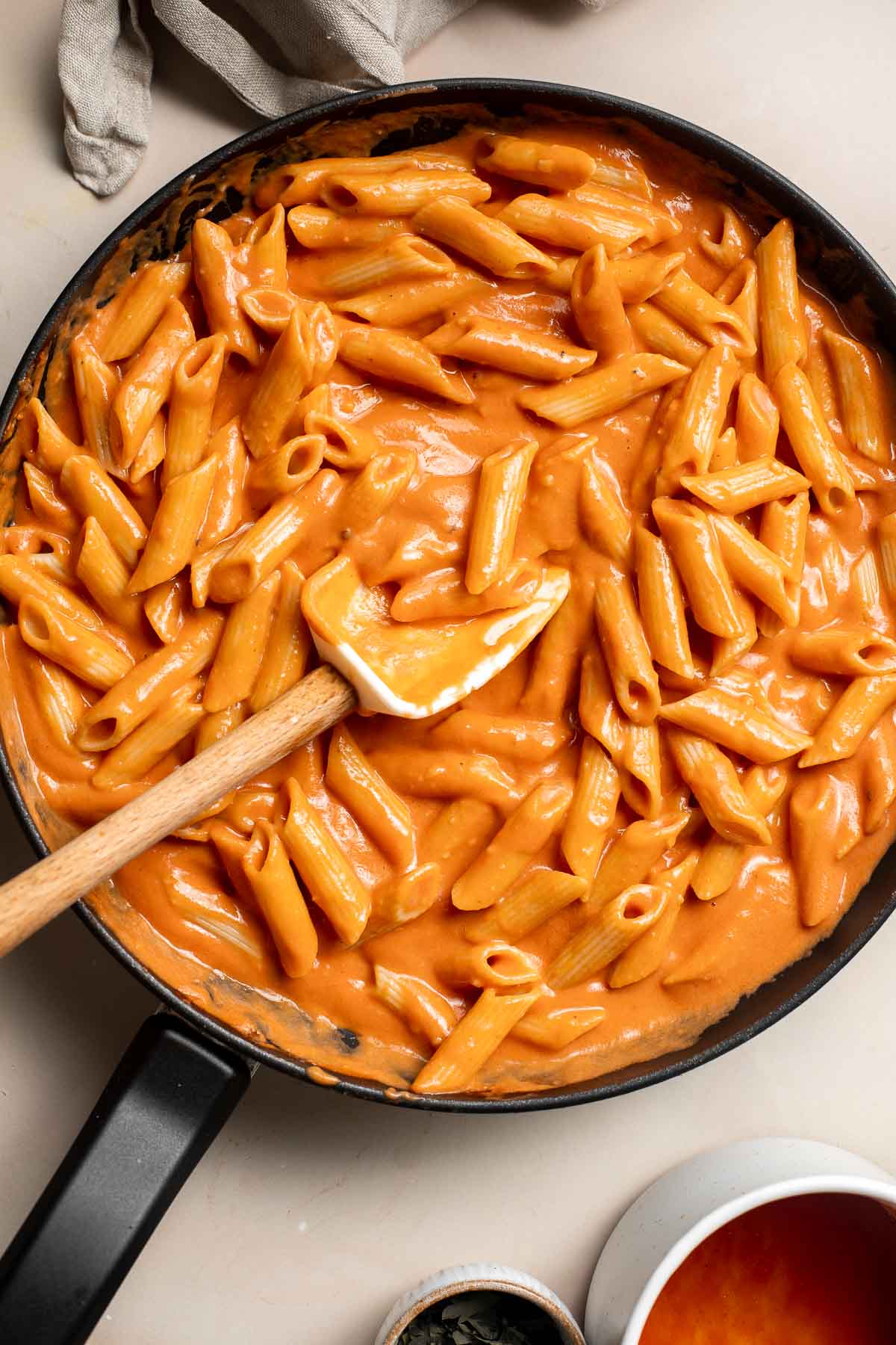 This Creamy Tomato Pasta is a simple and delicious meal made from scratch in 25 minutes with a cream and tomato based sauce that is rich and silky smooth. | aheadofthyme.com