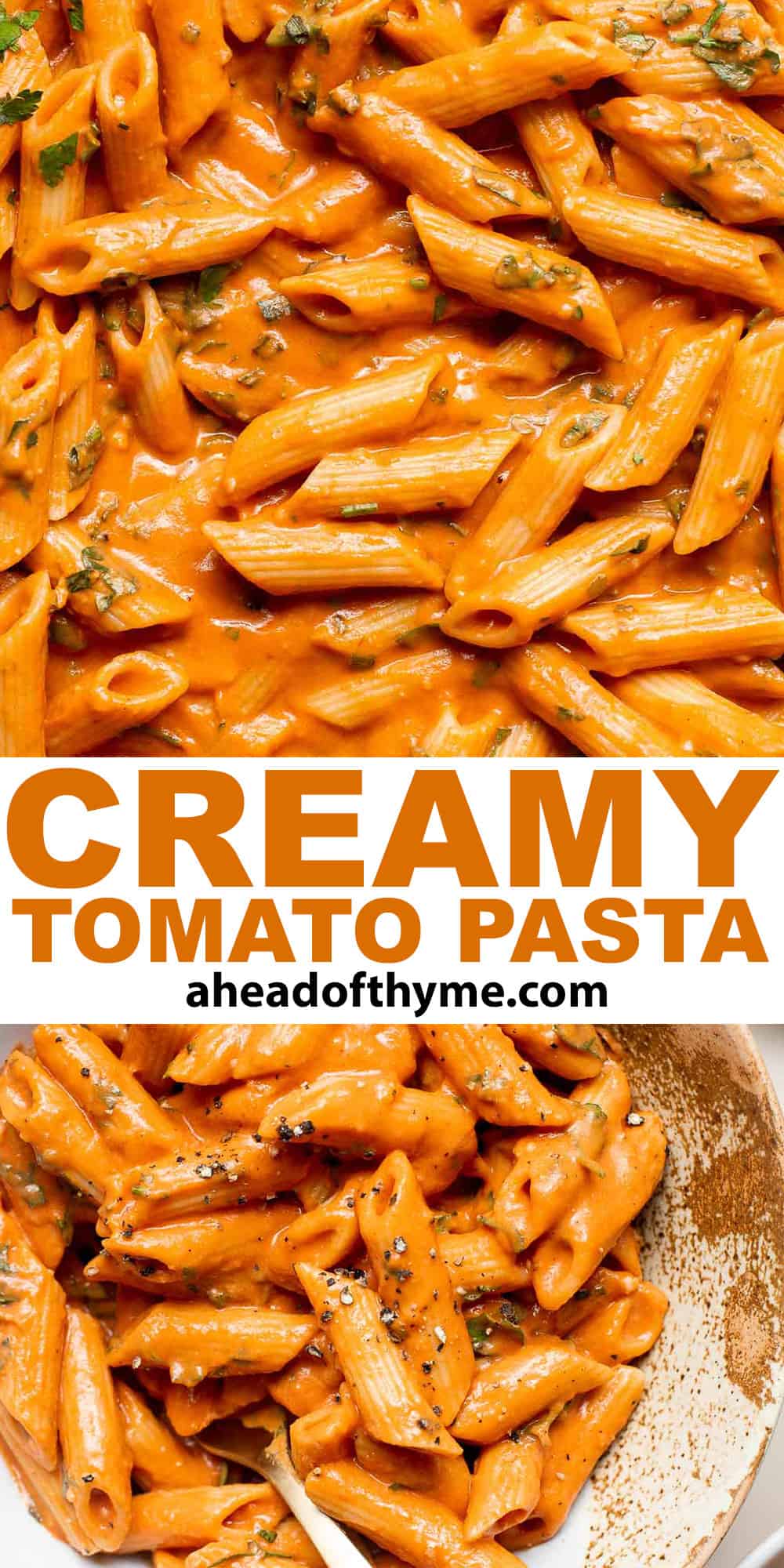 This Creamy Tomato Pasta is a simple and delicious meal made from scratch in 25 minutes with a cream and tomato based sauce that is rich and silky smooth. | aheadofthyme.com