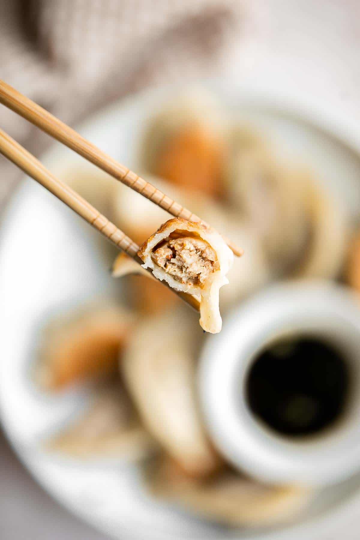 Kimchi Dumplings are savory, delicious, and flavorful. These Korean-inspired dumplings get seared and steamed to create classic crispy bottom potstickers. | aheadofthyme.com