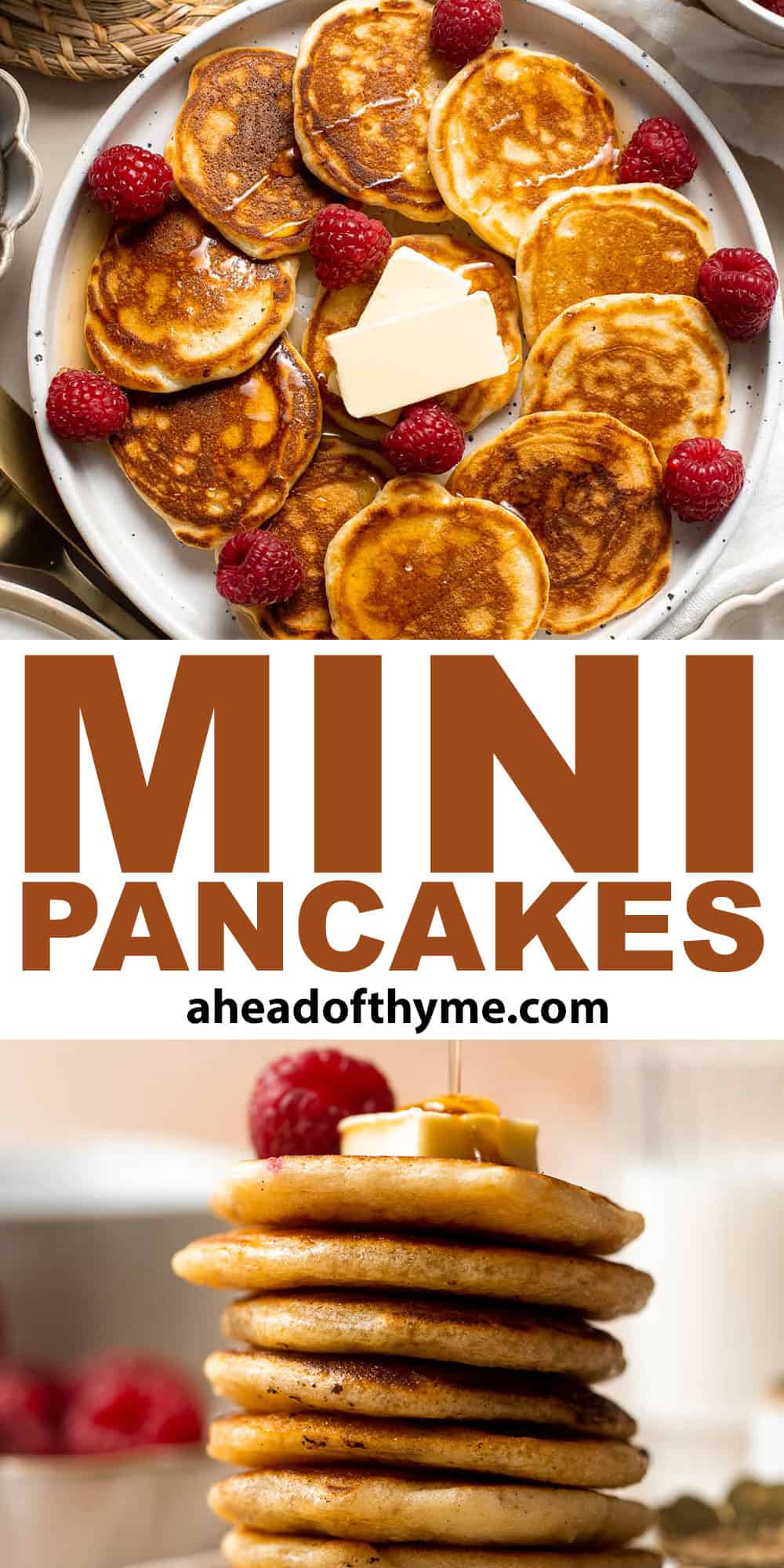 Mini Pancakes (Silver Dollar Pancakes) are the fluffy, fun-sized version of classic pancakes. They're easy to make using a handful of everyday ingredients. | aheadofthyme.com