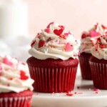 These Red Velvet Cupcakes with cream cheese frosting are delicious, moist, rich, and perfectly sweet. Top these Valentine’s cupcakes with festive sprinkles. | aheadofthyme.com