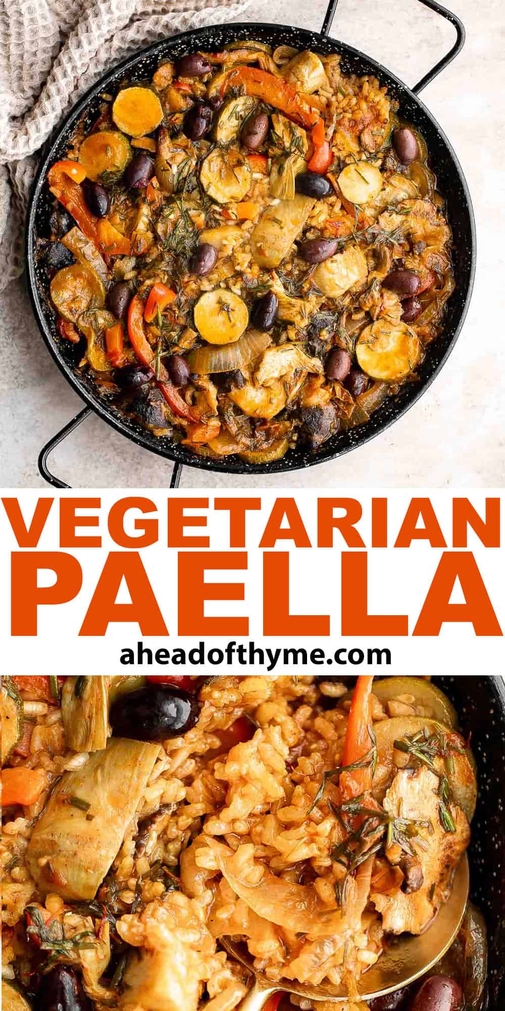 Vegetarian Paella is a delicious flavorful classic Spanish rice dish that is hearty and filling — perfectly cooked rice with saffron and vegetables. | aheadofthyme.com