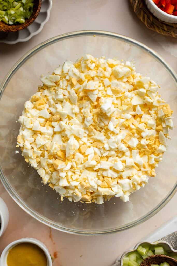 Deviled Egg Salad is the perfect spring side dish! It has the signature tang and smokiness of deviled eggs with the pillowy texture of egg salad. | aheadofthyme.com