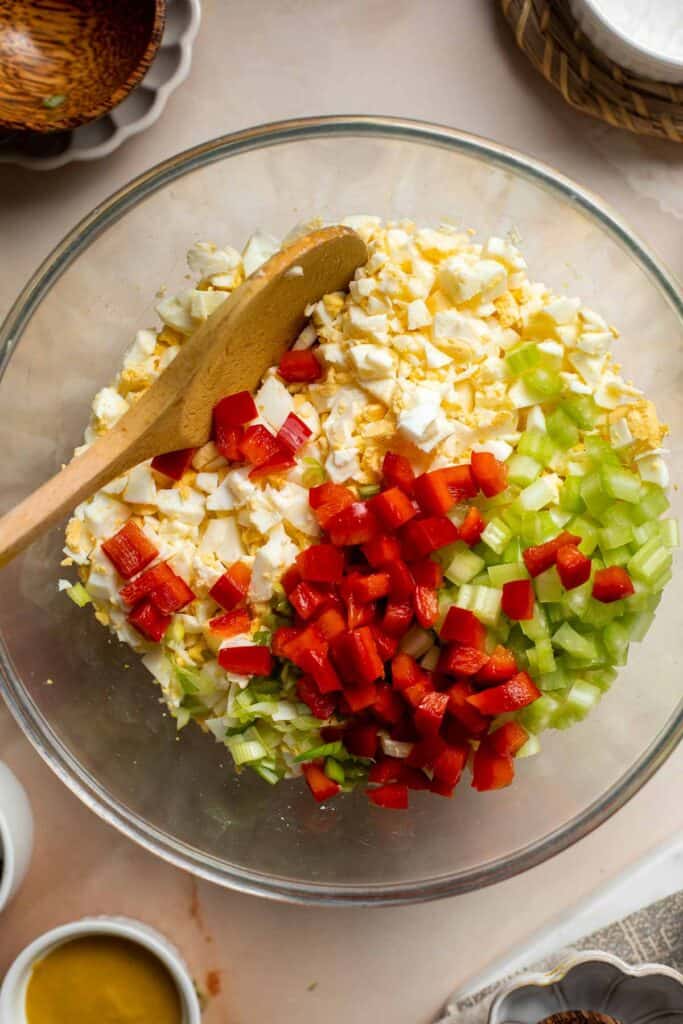 Deviled Egg Salad is the perfect spring side dish! It has the signature tang and smokiness of deviled eggs with the pillowy texture of egg salad. | aheadofthyme.com