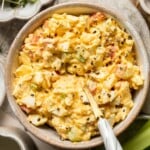 Deviled Egg Salad is the perfect spring side dish! It has the signature tang and smokiness of deviled eggs with the pillowy texture of egg salad. | aheadofthyme.com