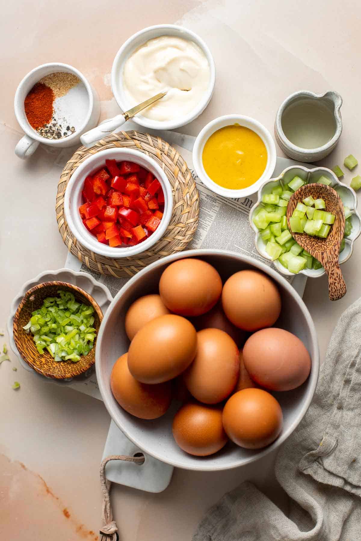 Deviled Egg Salad is the perfect spring side dish! It has the signature tang and smokiness of deviled eggs with the pillowy texture of egg salad. | aheadofthyme.com