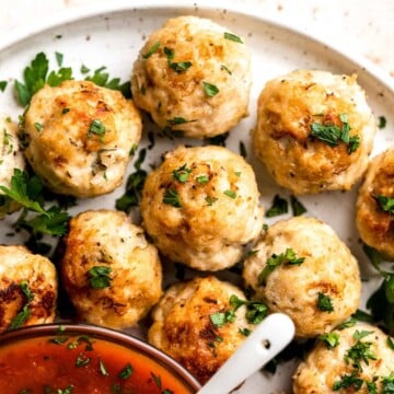 Baked Chicken Meatballs are tender, juicy, and flavorful (no dry meatballs here!). Made in just 45 minutes using simple ingredients. So quick and easy! | aheadofthyme.com