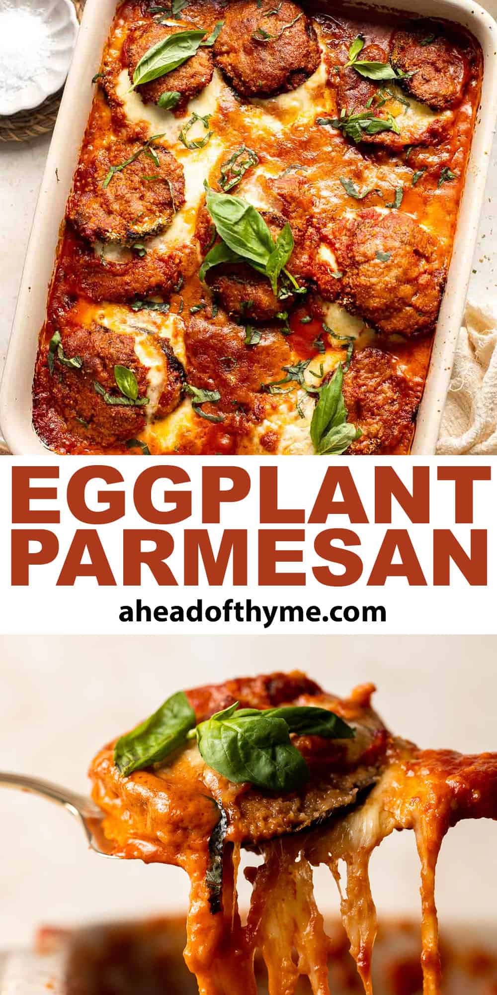 Eggplant Parmesan is a vegetarian Italian dish made featuring tender eggplant slices coated in crispy breadcrumbs, melty cheese, and baked in tomato sauce. | aheadofthyme.com