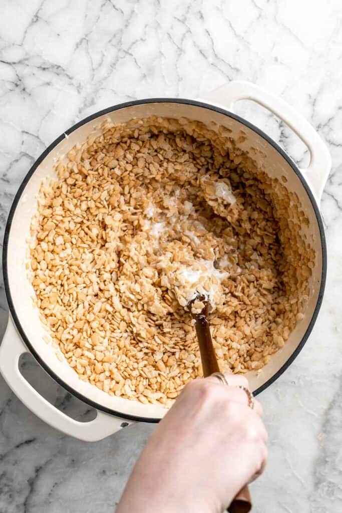 Rice Krispies Treats are a classic dessert loved by all. These chewy, crunchy, sticky-sweet treats are easy to make from scratch using just 3 ingredients! | aheadofthyme.com