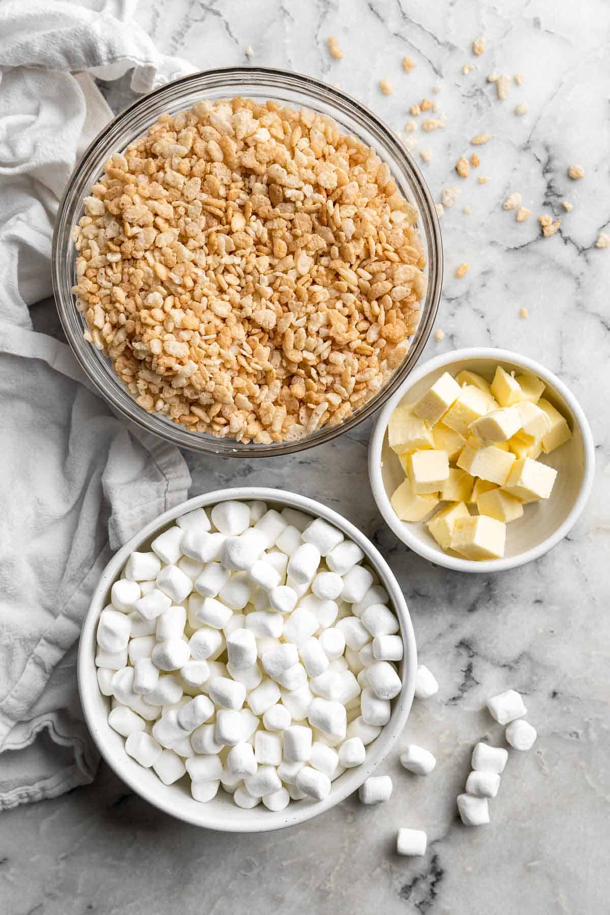 Rice Krispies Treats are a classic dessert loved by all. These chewy, crunchy, sticky-sweet treats are easy to make from scratch using just 3 ingredients! | aheadofthyme.com