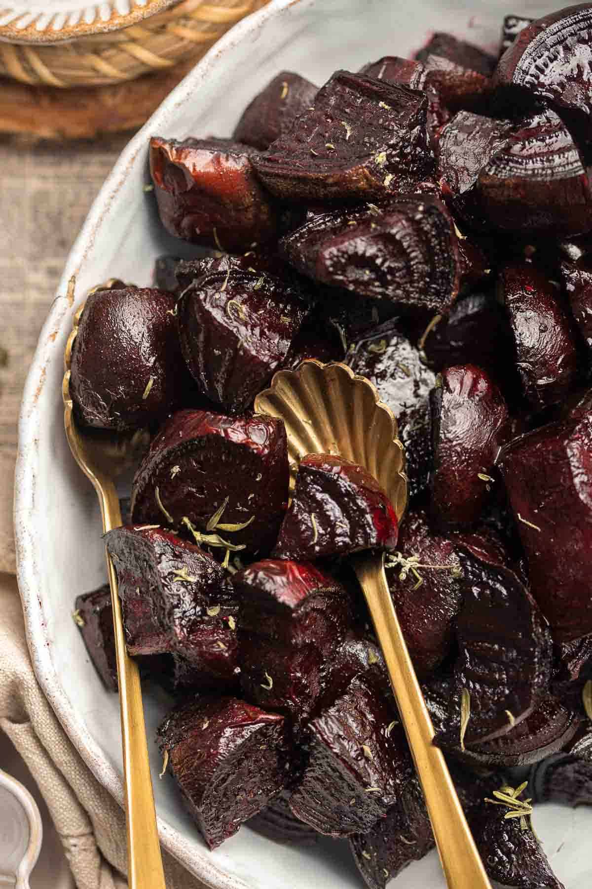 Roasted Beets are a healthy and nutritious side dish that is easy to make and bursting with flavor. Made with just 4 ingredients and few simple steps! | aheadofthyme.com