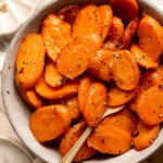 Roasted Carrots are a healthy, delicious, and easy to make side dish with a slightly crispy interior and sweet and tender inside. Serve with any entree! | aheadofthyme.com