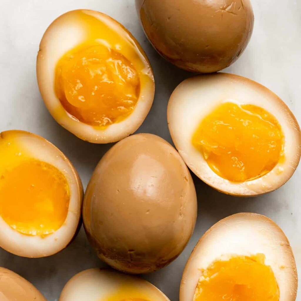 Soy Sauce Eggs (Ramen Eggs) are umami with a firm white and jammy center. The salty, savory flavor is easy to make with a simple 4-ingredient marinade. | aheadofthyme.com