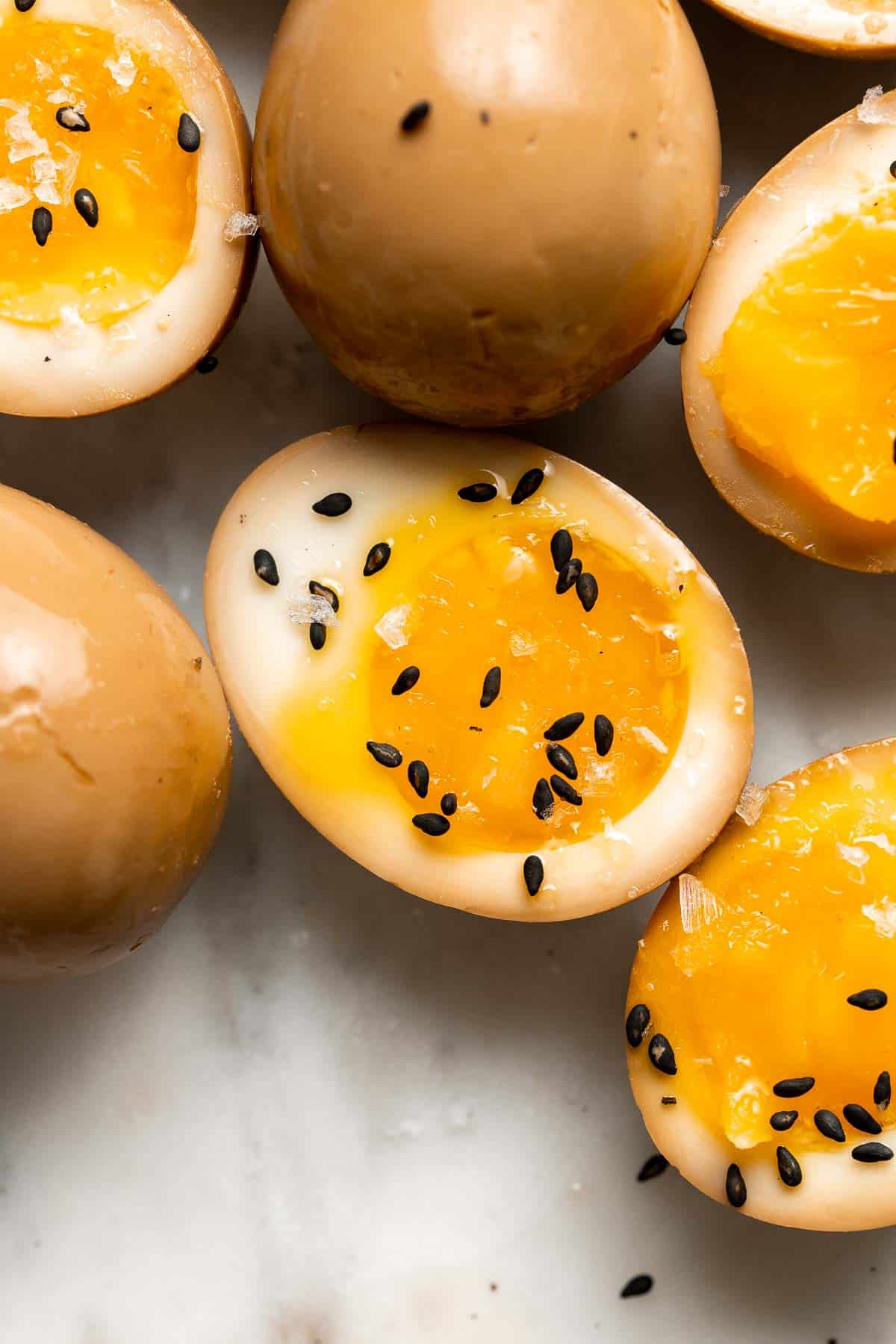 Soy Sauce Eggs (Ramen Eggs) are umami with a firm white and jammy center. The salty, savory flavor is easy to make with a simple 4-ingredient marinade. | aheadofthyme.com