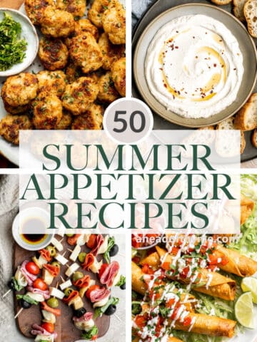 Over 50 easy summer appetizers including refreshing dips, simple baked appetizers, easy-to-assemble crostini and snack platters, and more. | aheadofthyme.com