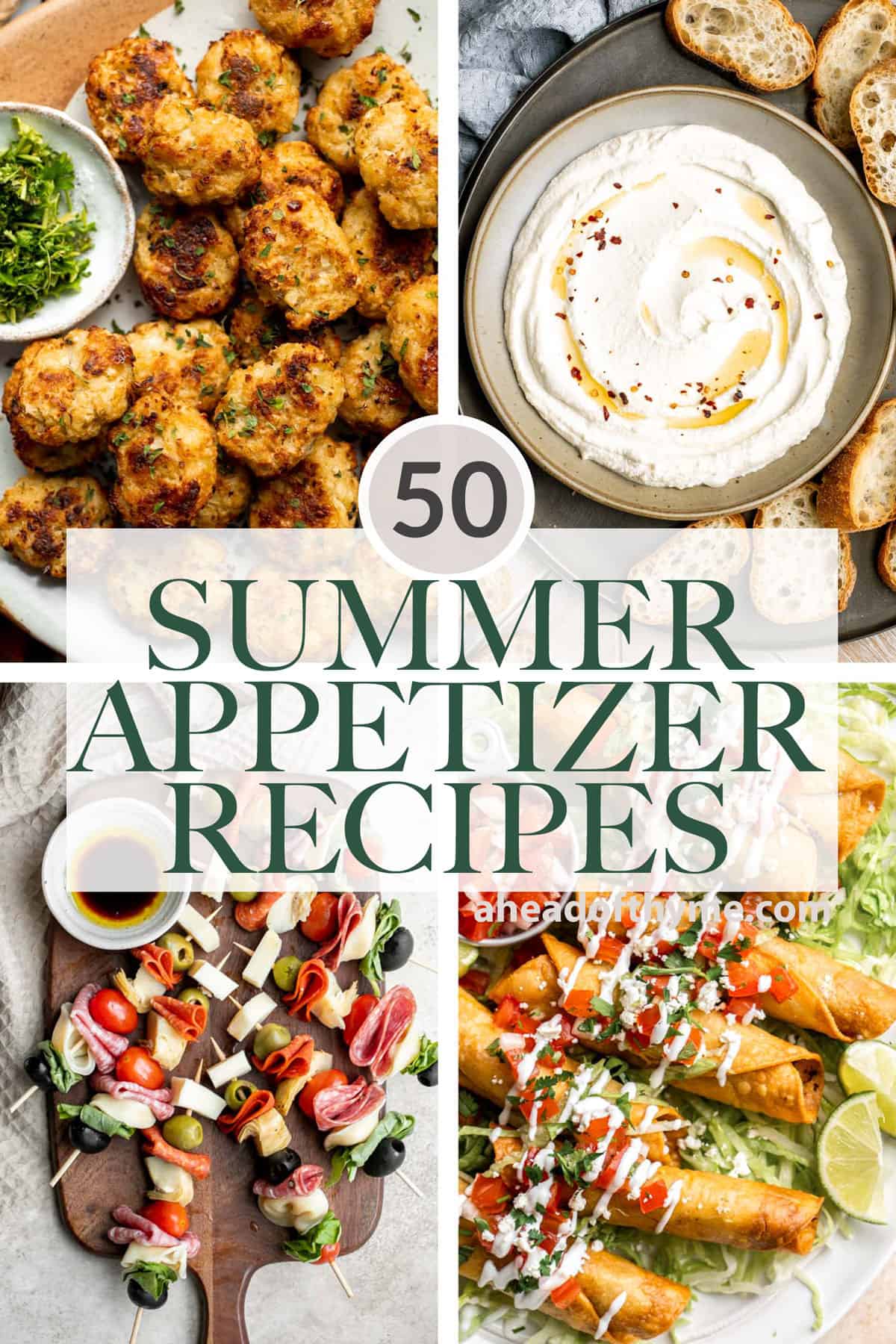 Over 50 easy summer appetizers including refreshing dips, simple baked appetizers, easy-to-assemble crostini and snack platters, and more. | aheadofthyme.com