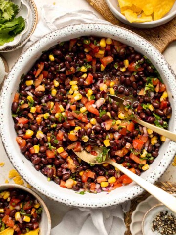 This quick and easy Black Bean Salsa is a delicious Mexican dip loaded with black beans, veggies, cilantro, and lime juice for the best summer flavor. | aheadofthyme.com