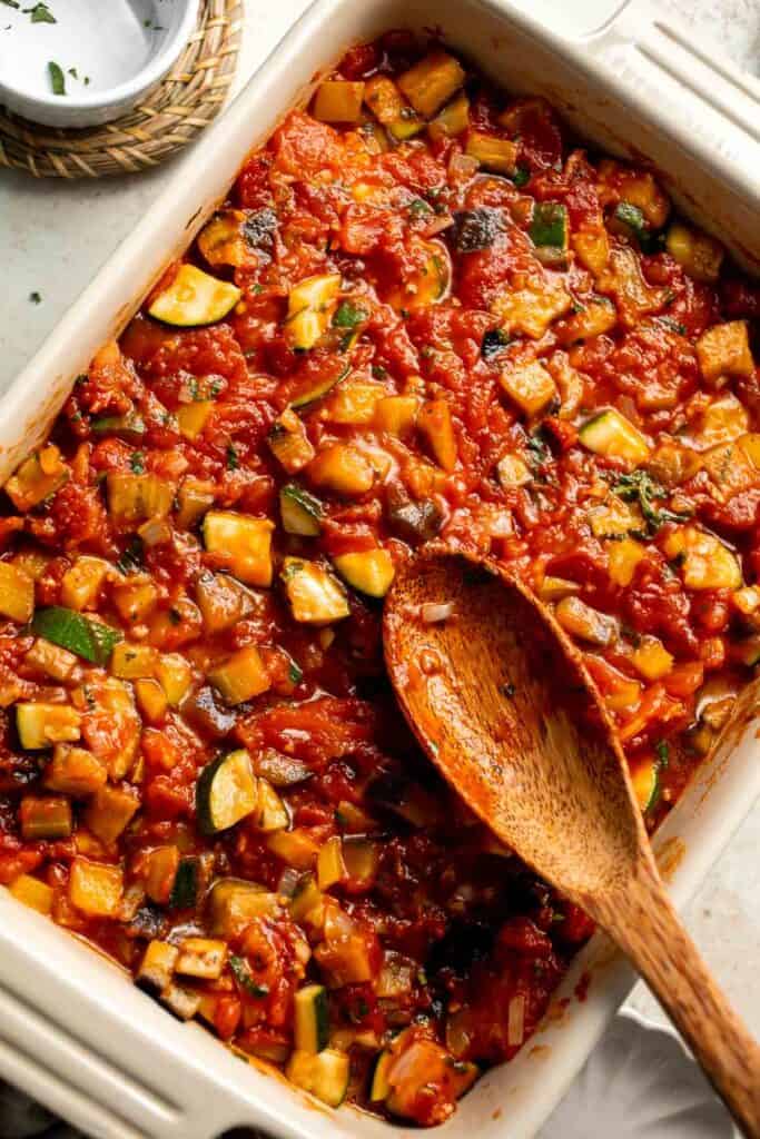 Ratatouille is a classic summer stew loaded with tender, flavorful vegetables smothered in a rich homemade tomato sauce. It is easy to make too! | aheadofthyme.com