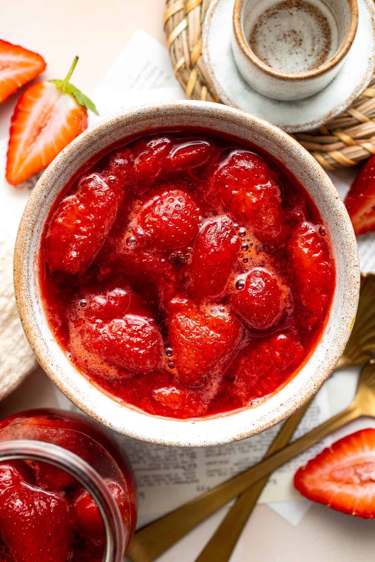 Strawberry Compote transforms strawberries into jammy, syrupy, sweet preserves that you can use in so many different ways. Make with 3 simple ingredients! | aheadofthyme.com