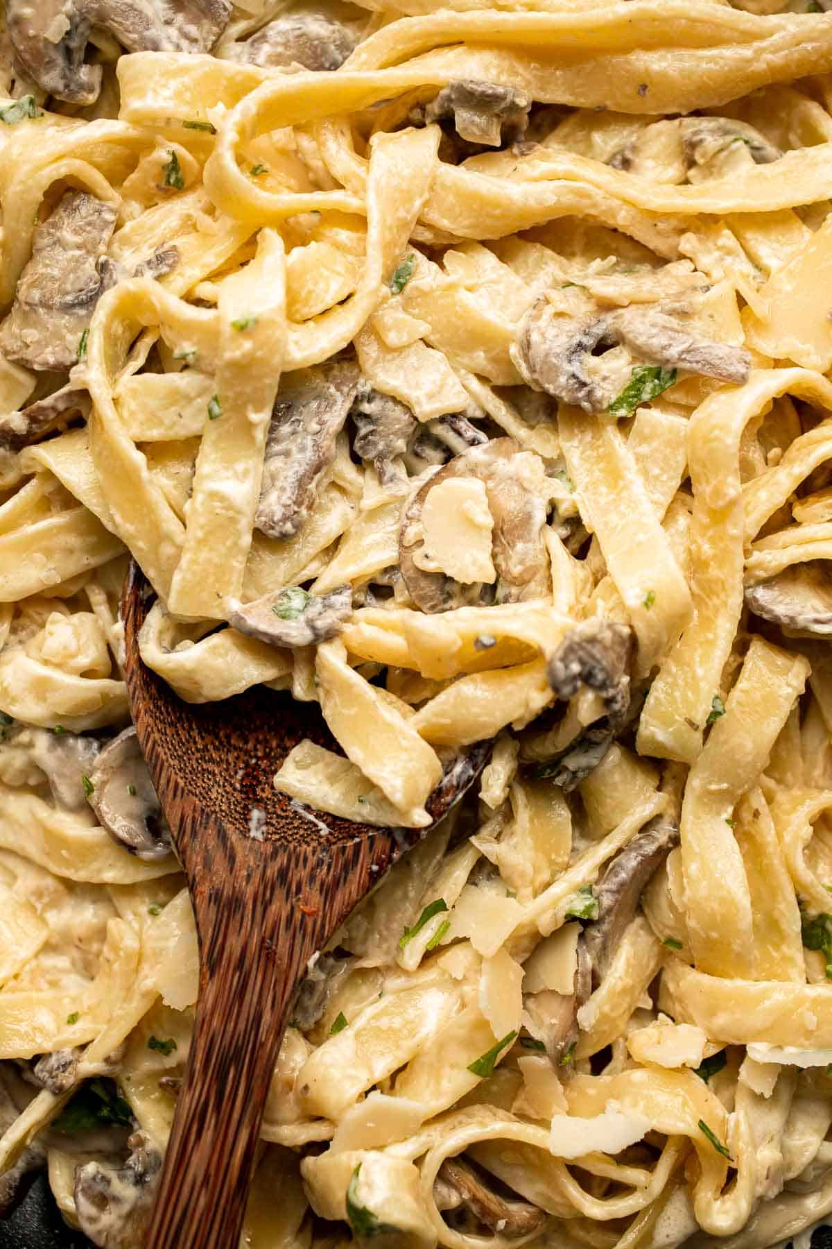 Creamy Mushroom Tagliatelle Pasta is a quick and easy, restaurant-worthy vegetarian dinner that is ready in just 30 minutes! Elevated comfort food at home. | aheadofthyme.com