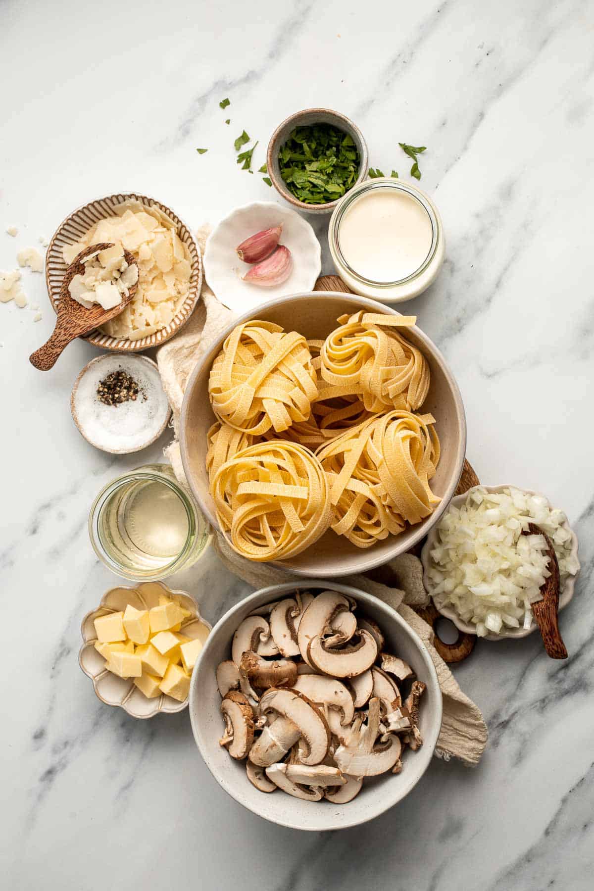 Creamy Mushroom Tagliatelle Pasta is a quick and easy, restaurant-worthy vegetarian dinner that is ready in just 30 minutes! Elevated comfort food at home. | aheadofthyme.com