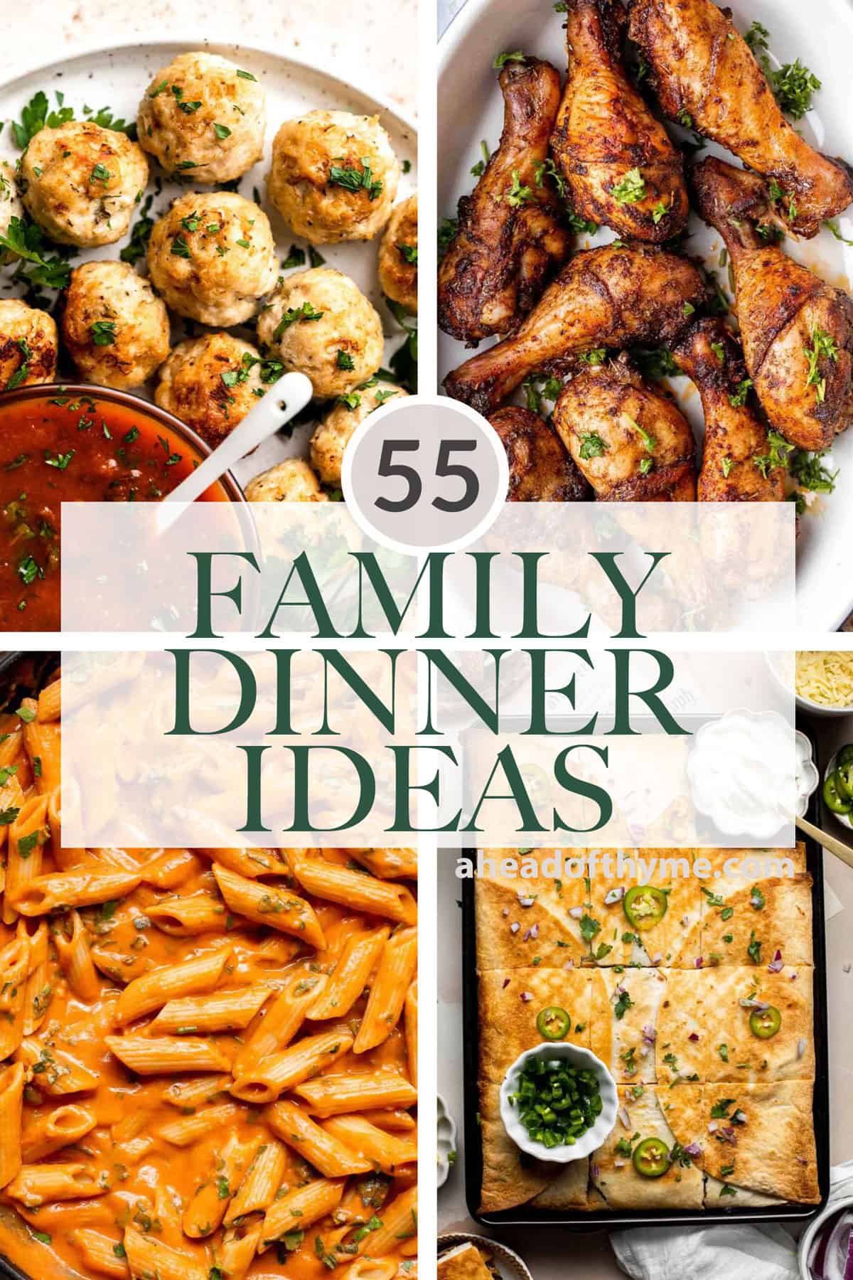 Over 55 Easy Family Dinner Ideas including delicious one-pot wonders, sheet pan dinners, comforting casseroles and pasta, kid-friendly dinners, and more. | aheadofthyme.com