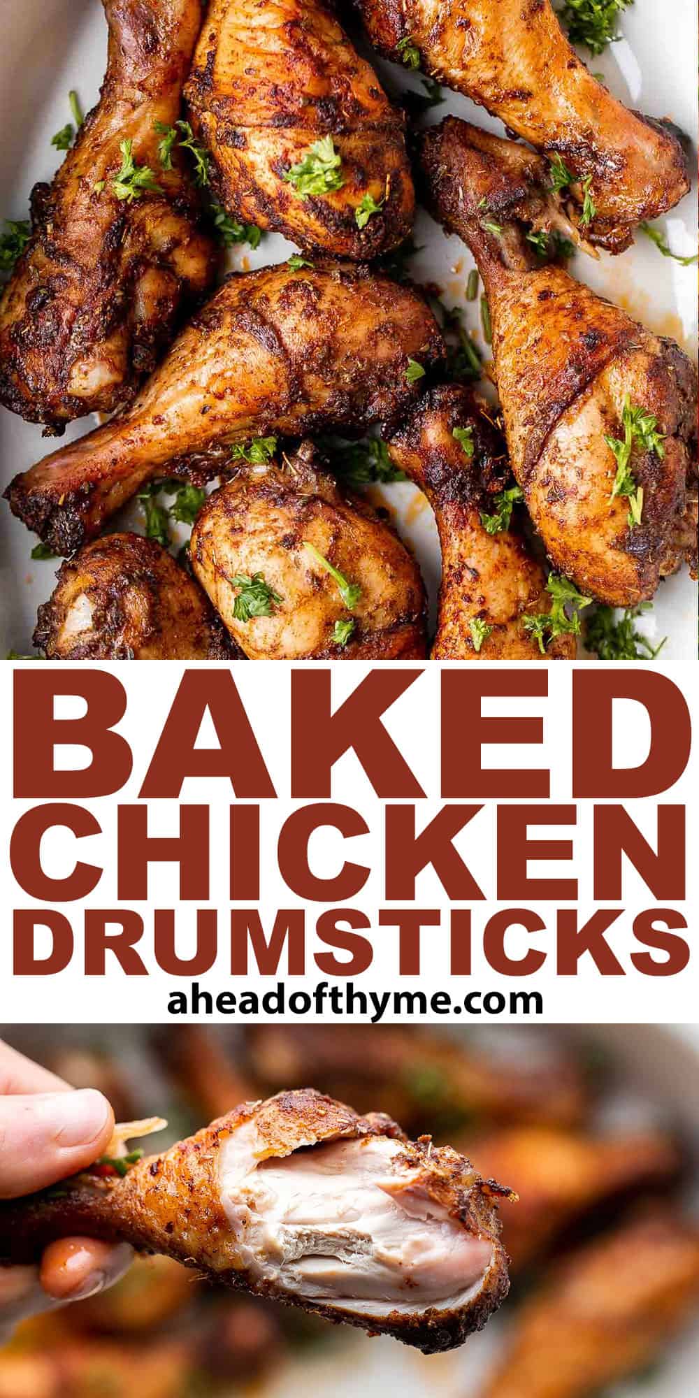 Baked Chicken Drumsticks are ideal for busy weeknights. Marinate inexpensive chicken legs with everyday spices and bake until crispy, tender, and flavorful. | aheadofthyme.com